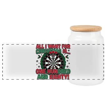 Darts Christmas, 180 onehundred eighty - Panoramic Cookie Jar with Wooden Lid - white - Front