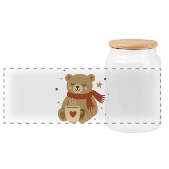 Petit ours mignon avec écharpe et tasse chaude - Boîte à biscuits avec couvercle en bois - blanc - Devant