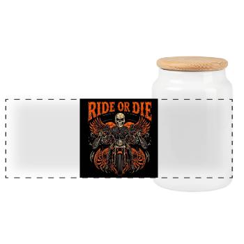 Ride or Die Skull Rider - Panoramic Cookie Jar with Wooden Lid - white - Front