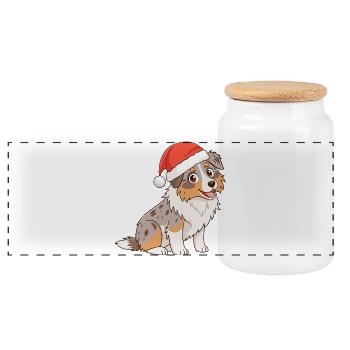 Chien Noël Cartoon Santa - Boîte à biscuits avec couvercle en bois - blanc - Devant