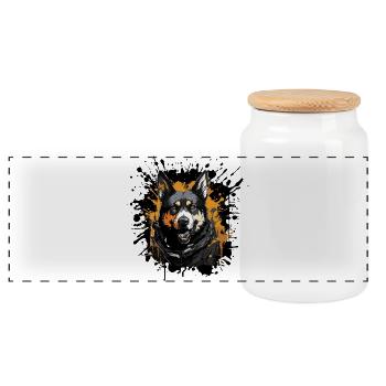 Schäferhund Graffiti-Porträt - Panorama Keksdose mit Holzdeckel - Weiß - Vorne