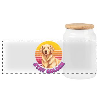 Stay Golden Retro Retriever Mom Vintage Sunset - Panoramic Cookie Jar with Wooden Lid - white - Front