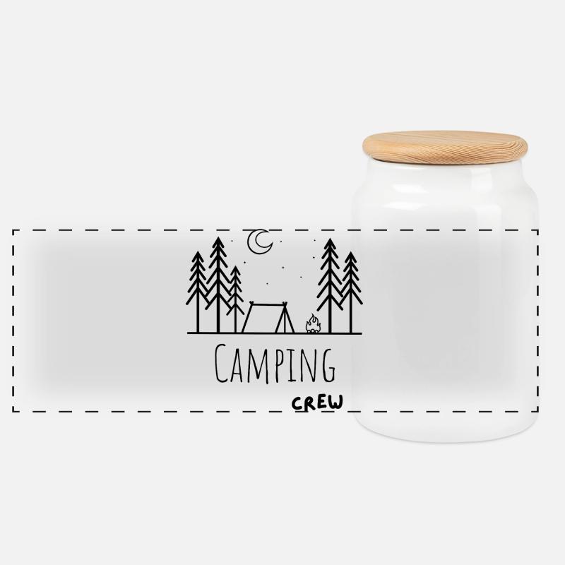 Équipe de camping - Boîte à biscuits avec couvercle en bois - blanc