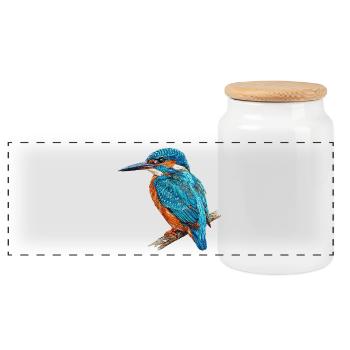 Bestickter Eisvogel stilvoll naturbedruckt (bedruckt) - Panorama Keksdose mit Holzdeckel - Weiß - Vorne