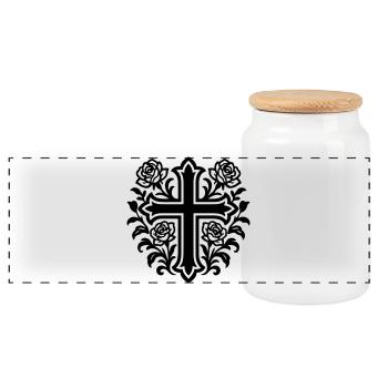 Roses à symbole de croix - Boîte à biscuits avec couvercle en bois - blanc - Devant