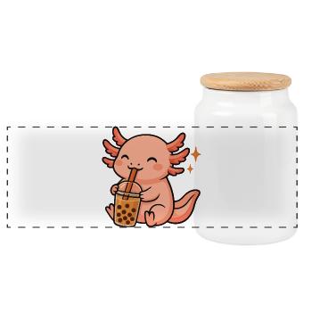 Axolotl avec Bubble Tea, Axolotl kawaii - Boîte à biscuits avec couvercle en bois - blanc - Devant
