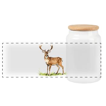 Wald-Aquarellhirsch - Panorama Keksdose mit Holzdeckel - Weiß - Vorne