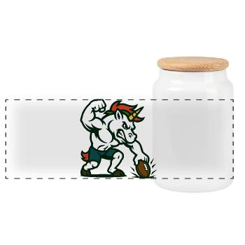 Einhorn-Fußball-Power-Maskottchen-Stärkedesign - Panorama Keksdose mit Holzdeckel - Weiß - Vorne