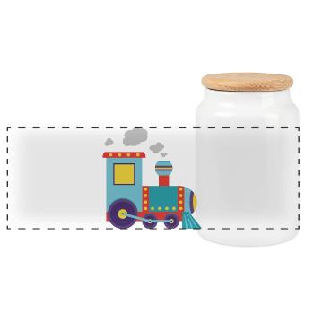 Bunte Spielzeug-Dampflok-Illustration - Panorama Keksdose mit Holzdeckel - Weiß - Vorne