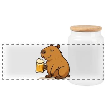 Capybara Beer - Panoramic Cookie Jar with Wooden Lid - white - Front