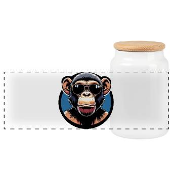 Monkey with sunglasses circle - Panoramic Cookie Jar with Wooden Lid - white - Front