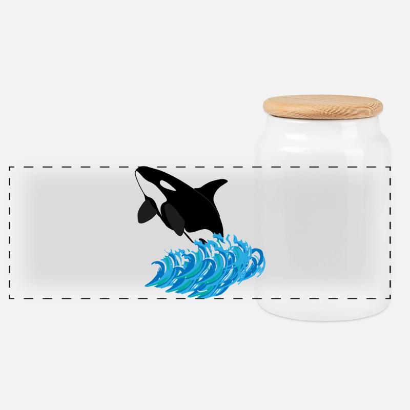 Orca-Druck - Panorama Keksdose mit Holzdeckel - Weiß
