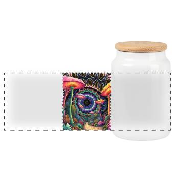 Kaleidoscope Forest Trail Mushrooms - Panoramic Cookie Jar with Wooden Lid - white - Front