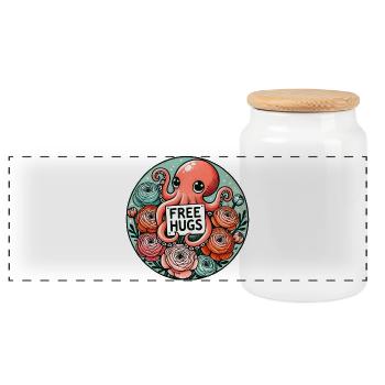 Octopus Free Hugs Round Patch - Panoramic Cookie Jar with Wooden Lid - white - Front