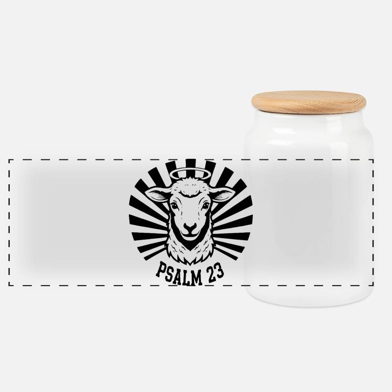Psalm23-Lamb - Panoramic Cookie Jar with Wooden Lid - white