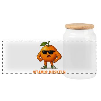 Vitamin Muscles Orange Mascot - Panoramic Cookie Jar with Wooden Lid - white - Front