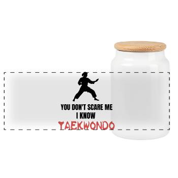 Taekwondo Martial Arts Instructor Coach - Panoramic Cookie Jar with Wooden Lid - white - Front