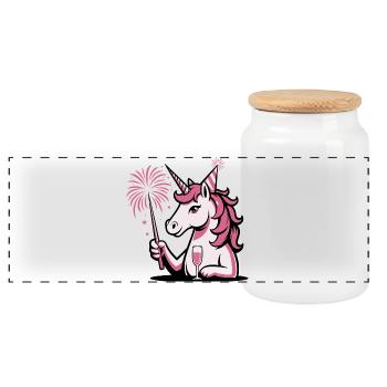 Licorne du Nouvel An 2026 - Boîte à biscuits avec couvercle en bois - blanc - Devant