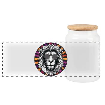 Lion with sunglasses - Panoramic Cookie Jar with Wooden Lid - white - Front