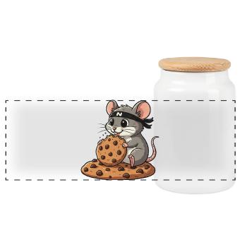 Cute Mouse Cookie Ninja Cartoon Candy Snack - Panoramic Cookie Jar with Wooden Lid - white - Front