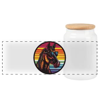 Poney cheval avec lunettes de soleil - Boîte à biscuits avec couvercle en bois - blanc - Devant