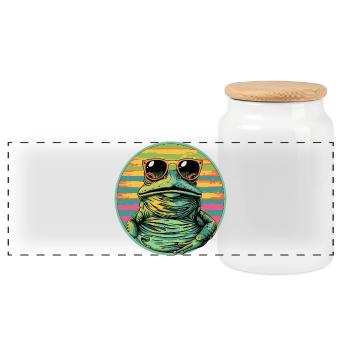 Frosch mit Retro Sonnenbrille - Panorama Keksdose mit Holzdeckel - Weiß - Vorne