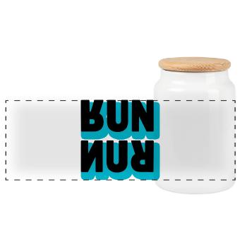 Running Run Typography - Panoramic Cookie Jar with Wooden Lid - white - Front