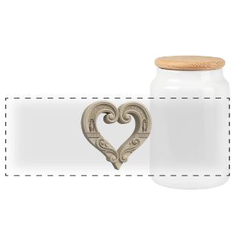 Architectural Stone Heart Sculpture - Panorama Keksdose mit Holzdeckel - Weiß - Vorne
