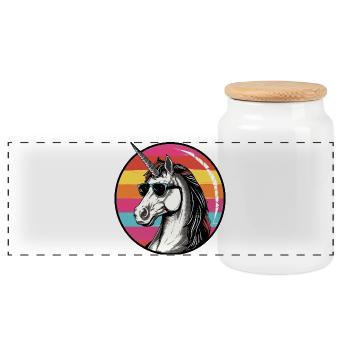 Unicorn mit Sonnenbrille Sunset - Panorama Keksdose mit Holzdeckel - Weiß - Vorne