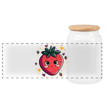 Kawaii Erdbeere - Panorama Keksdose mit Holzdeckel - Weiß - Vorne