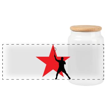 Badminton - Sport - Raquette - Boîte à biscuits avec couvercle en bois - blanc - Devant