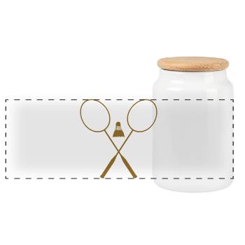 Badminton - Sport - Raquette - Boîte à biscuits avec couvercle en bois - blanc - Devant