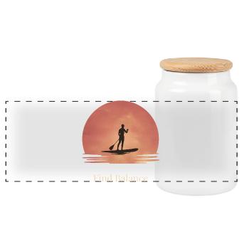 Sunset SUP – Tranquility on the water - Panoramic Cookie Jar with Wooden Lid - white - Front