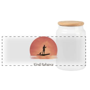 Sunset SUP – Tranquility on the water - Panoramic Cookie Jar with Wooden Lid - white - Front