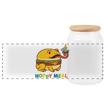 Grenouille du 5e anniversaire de Hoppy Meal - Boîte à biscuits avec couvercle en bois - blanc - Devant