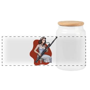 CLARINETIST #1 - sound & vision - Panoramic Cookie Jar with Wooden Lid - white - Front
