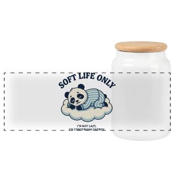 Panda on Cloud – Gentle Way of Life - Panoramic Cookie Jar with Wooden Lid - white - Front