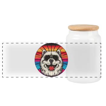 Sunglasses Dog in Rainbow - Panoramic Cookie Jar with Wooden Lid - white - Front