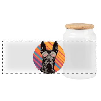 Dobermann mit Sonnenbrille Pop Art - Panorama Keksdose mit Holzdeckel - Weiß - Vorne