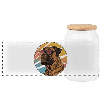 Bouledogue rétro avec lunettes de soleil - Boîte à biscuits avec couvercle en bois - blanc - Devant