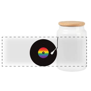 Rainbow Vinyl Record - Panoramic Cookie Jar with Wooden Lid - white - Front