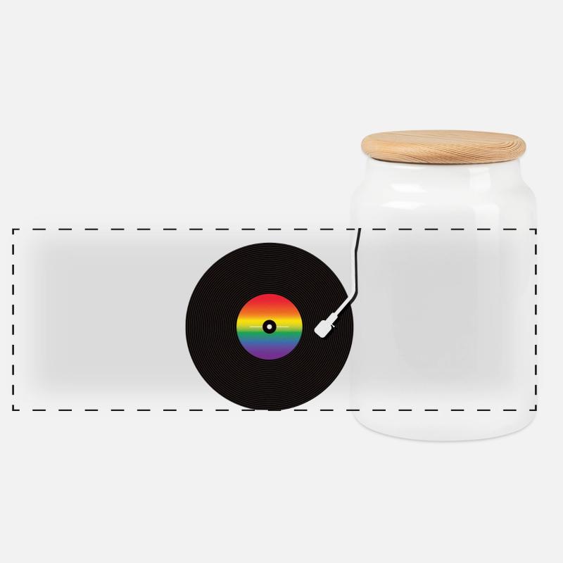 Rainbow Vinyl Record - Panoramic Cookie Jar with Wooden Lid - white