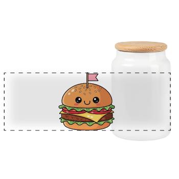 Cheeky Burger Mascot - Panoramic Cookie Jar with Wooden Lid - white - Front