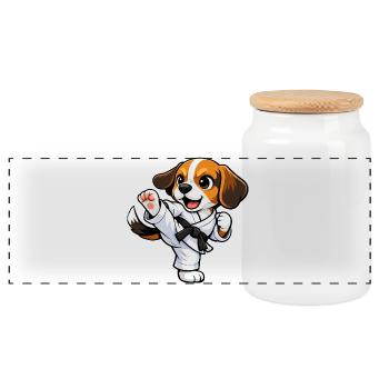 Beagle Dog Karate Kick Arts martiaux Arts martiaux - Boîte à biscuits avec couvercle en bois - blanc - Devant