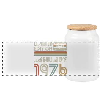 Legendary since January 1976, Retro, Birthday - Panoramic Cookie Jar with Wooden Lid - white - Front