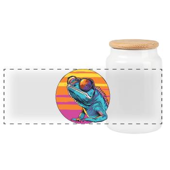 Caméléon avec des lunettes de soleil - Boîte à biscuits avec couvercle en bois - blanc - Devant