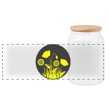 Yellow flowers in a circle - Panoramic Cookie Jar with Wooden Lid - white - Front