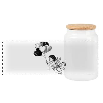 Cute little angel with heart balloons - Panoramic Cookie Jar with Wooden Lid - white - Front
