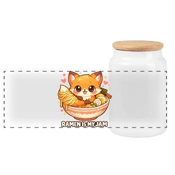 Ramen Fox Kawaii Nudelsuppe - Panorama Keksdose mit Holzdeckel - Weiß - Vorne
