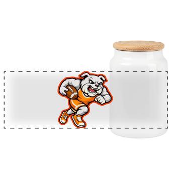 Bulldog Football Running Power Mascot - Panoramic Cookie Jar with Wooden Lid - white - Front